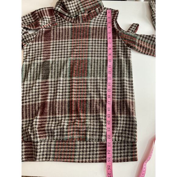 143 Story Womens Small Plaid Cold Shoulder Knit Turtleneck - Picture 4 of 6